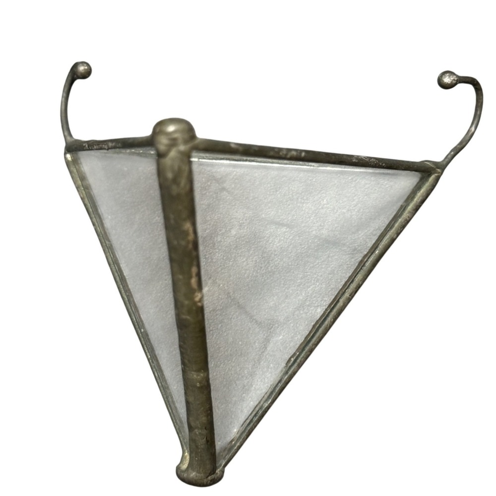Vintage Stained Glass Air Plant Holder Triangular Pyramid Hanging Terrarium 3"